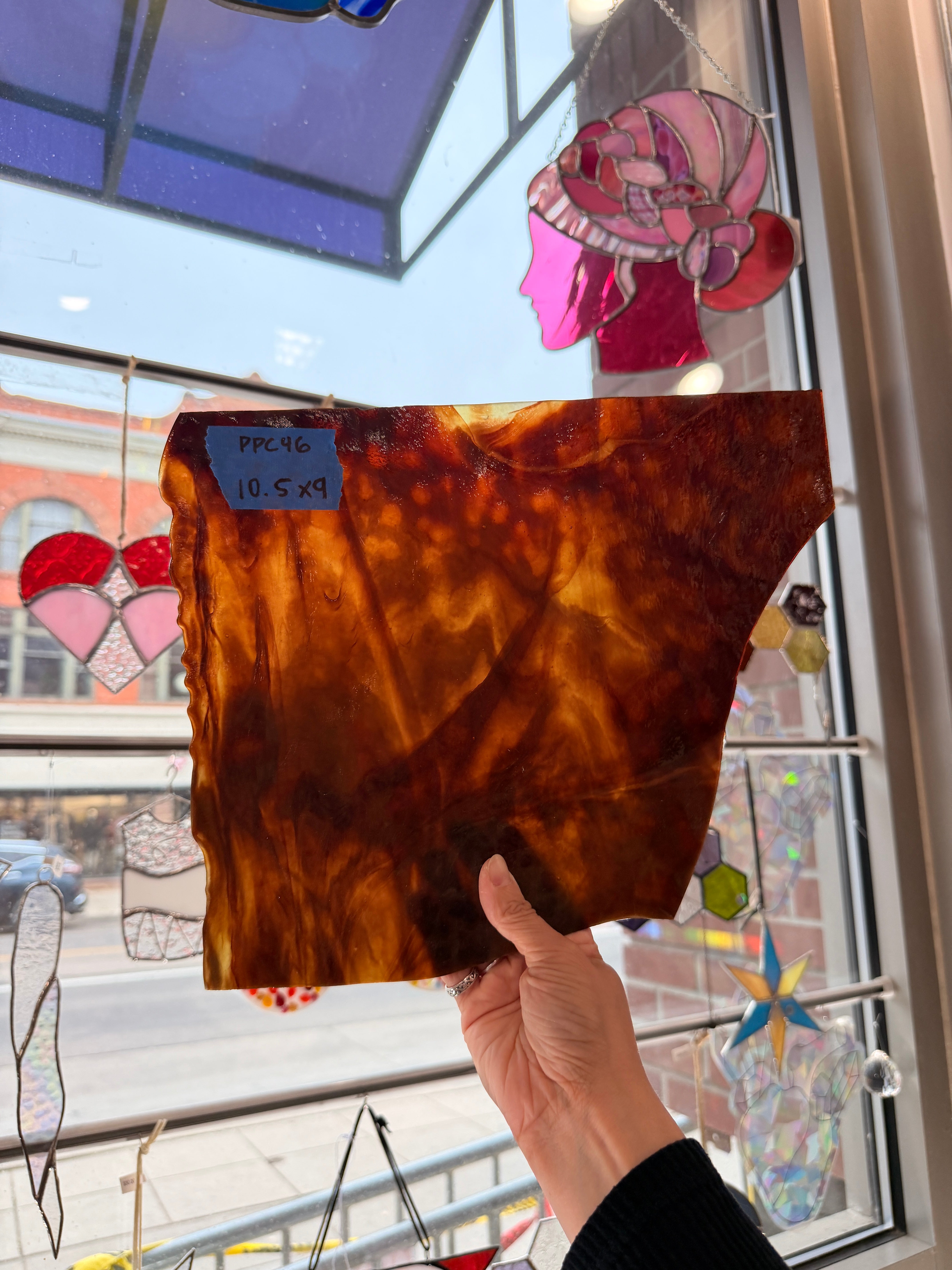 Brown Mixed Mottled Youghiogheny Sheet Glass Youghiogheny Glass PPC46 (10.5x9inin)