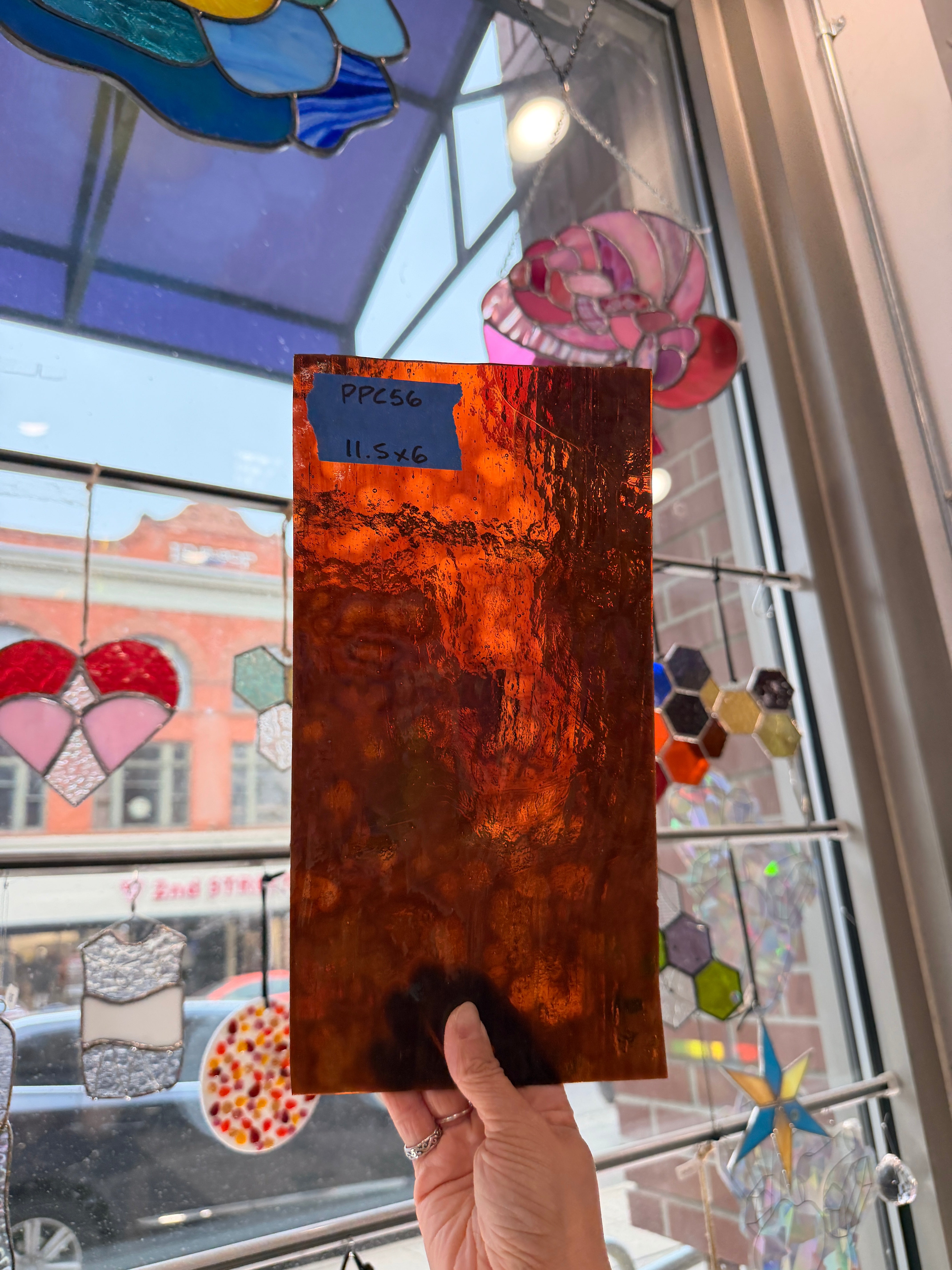 Brown Mixed Mottled Youghiogheny Sheet Glass Youghiogheny Glass PPC56 (11.5x6inin)