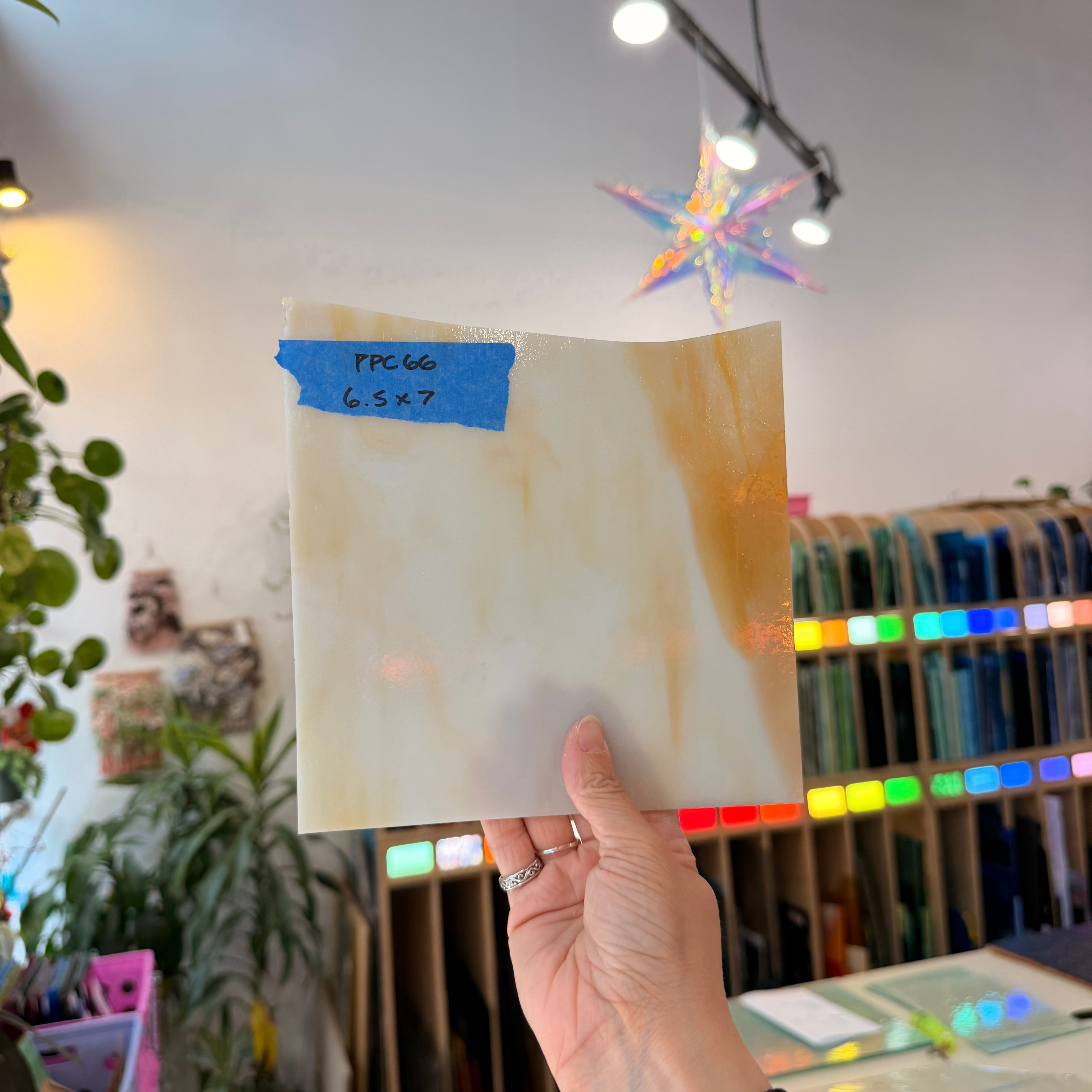 White Amber Wispy Kokomo Sheet Glass Kokomo Glass