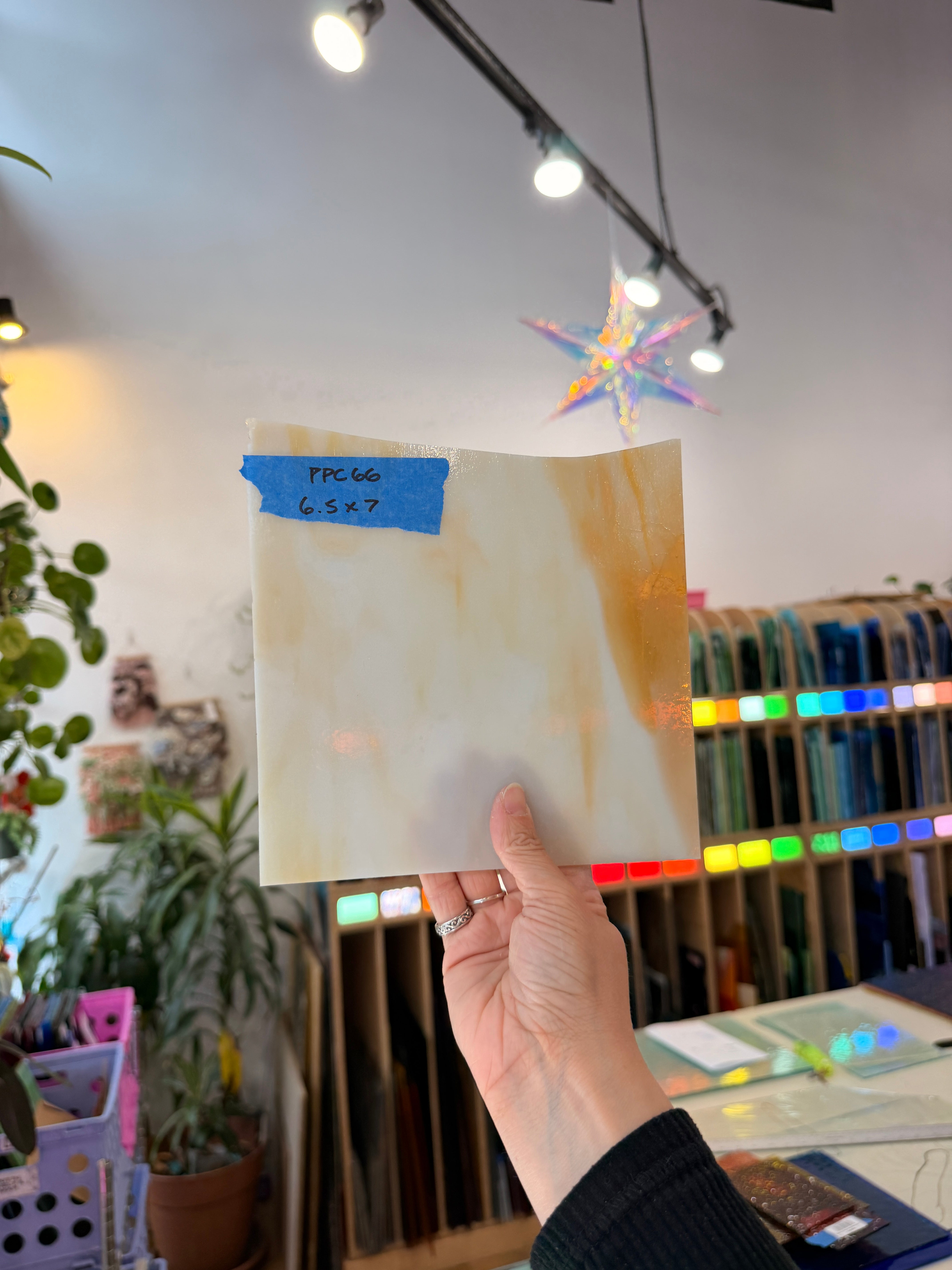 White Amber Wispy Kokomo Sheet Glass Kokomo Glass