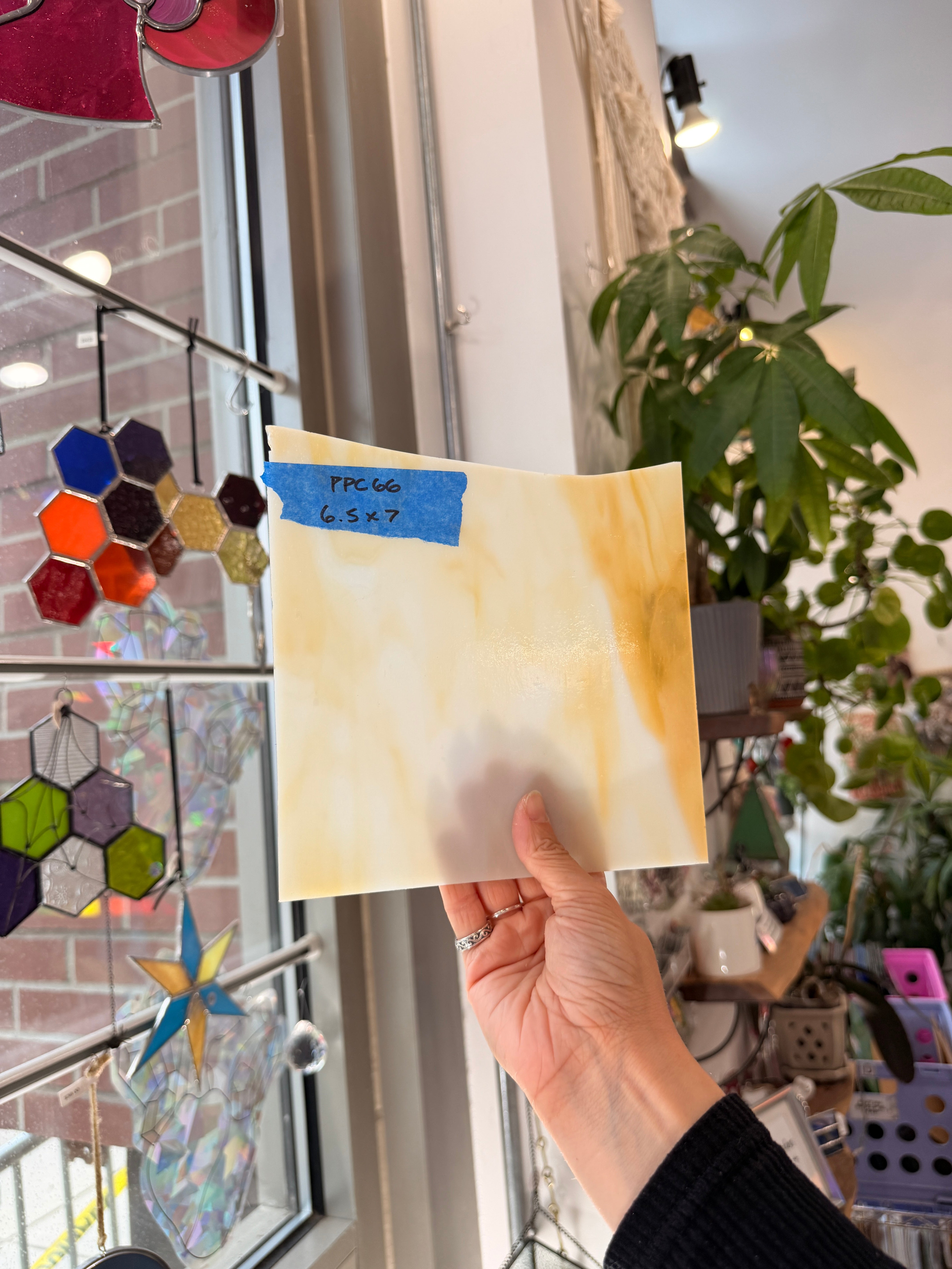 White Amber Wispy Kokomo Sheet Glass Kokomo Glass PPC66 (7x6.5inin)