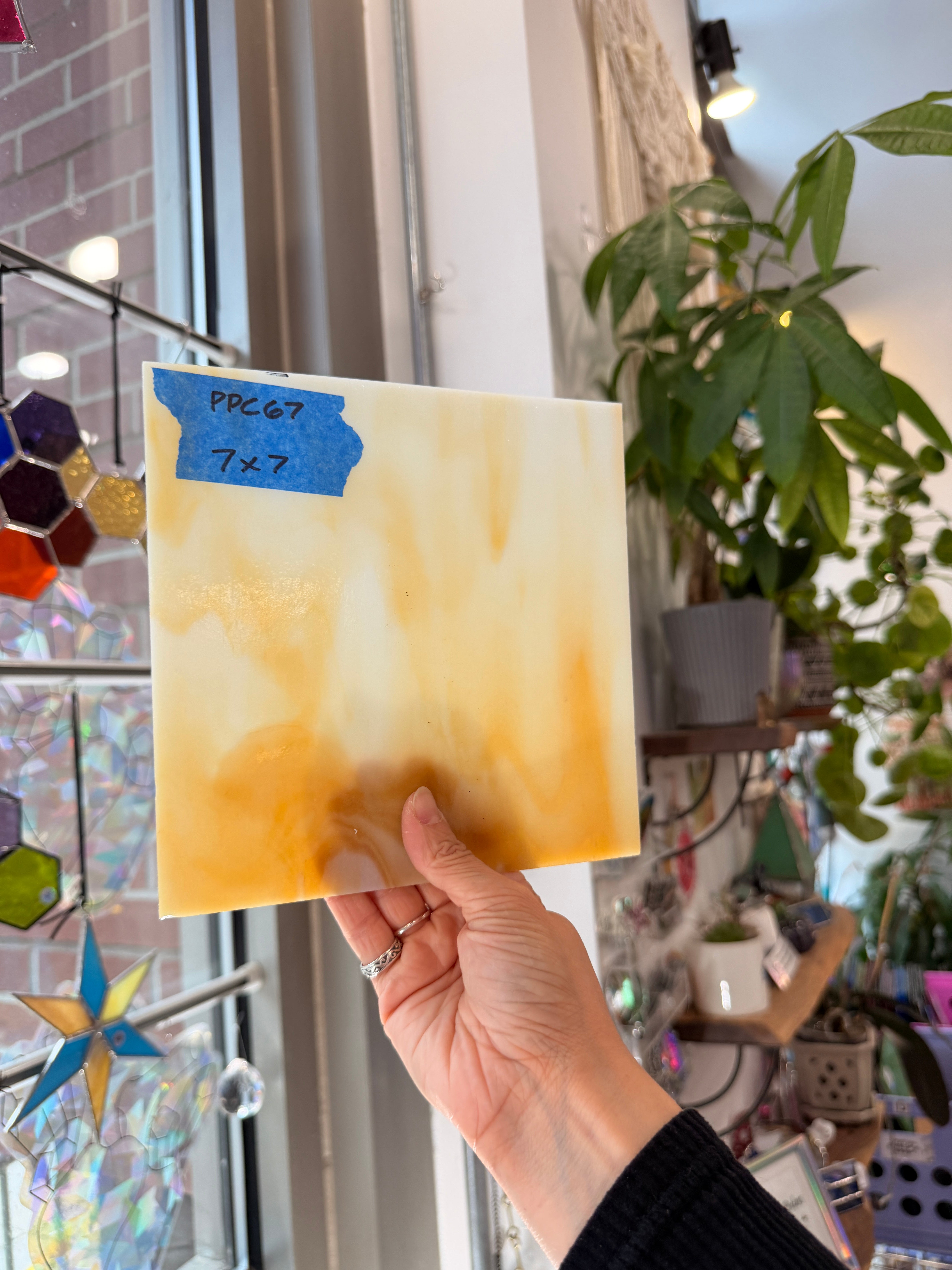 White Amber Wispy Kokomo Sheet Glass Kokomo Glass PPC67 (7x7inin)