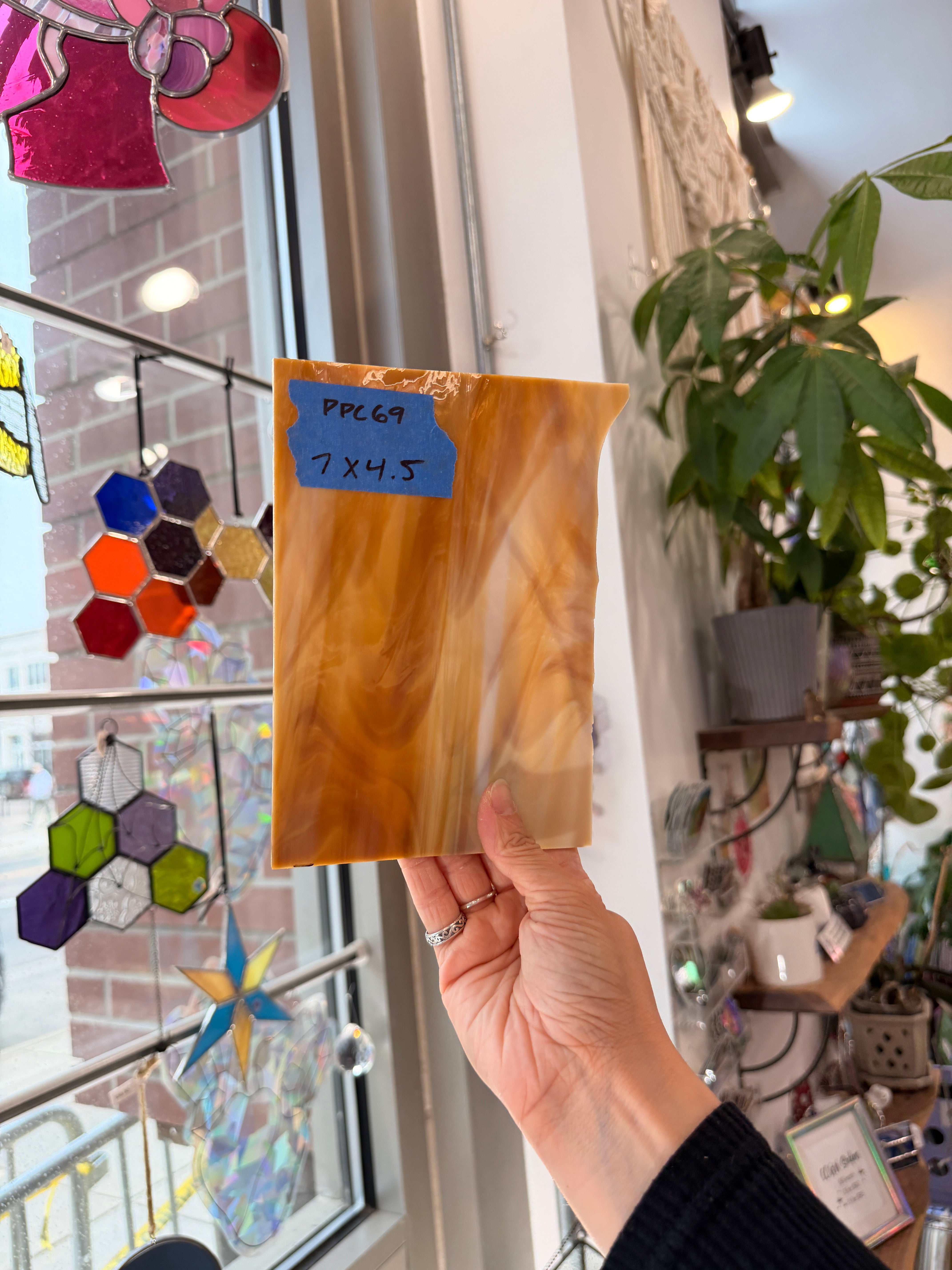 Brown White Wispy Vintage Spectrum Sheet Glass Spectrum Glass PPC69 (7x4.5inin)