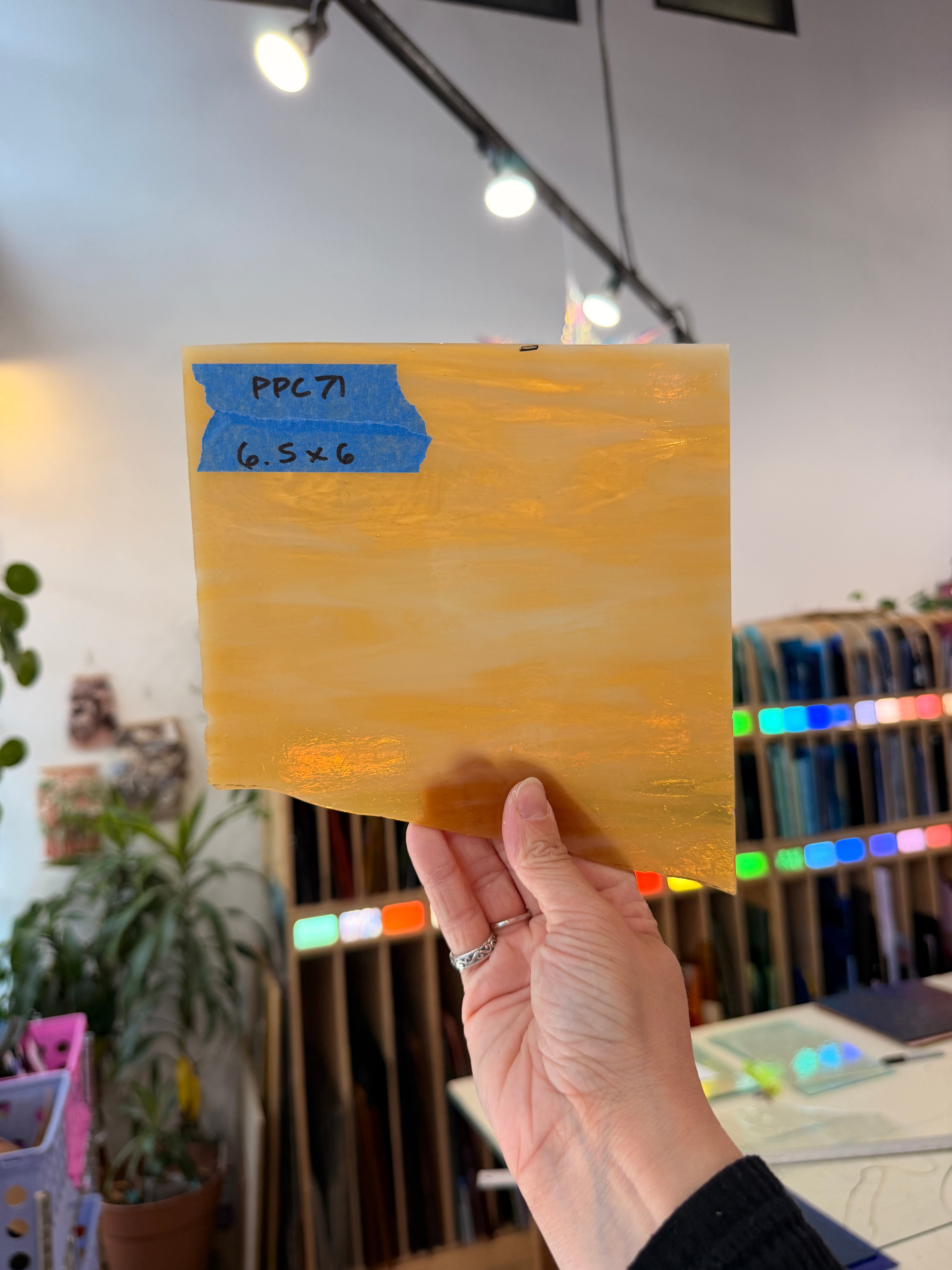 Medium Amber White Wispy Sheet Glass Colorado Glassworks PPC71 (6x6.5inin)