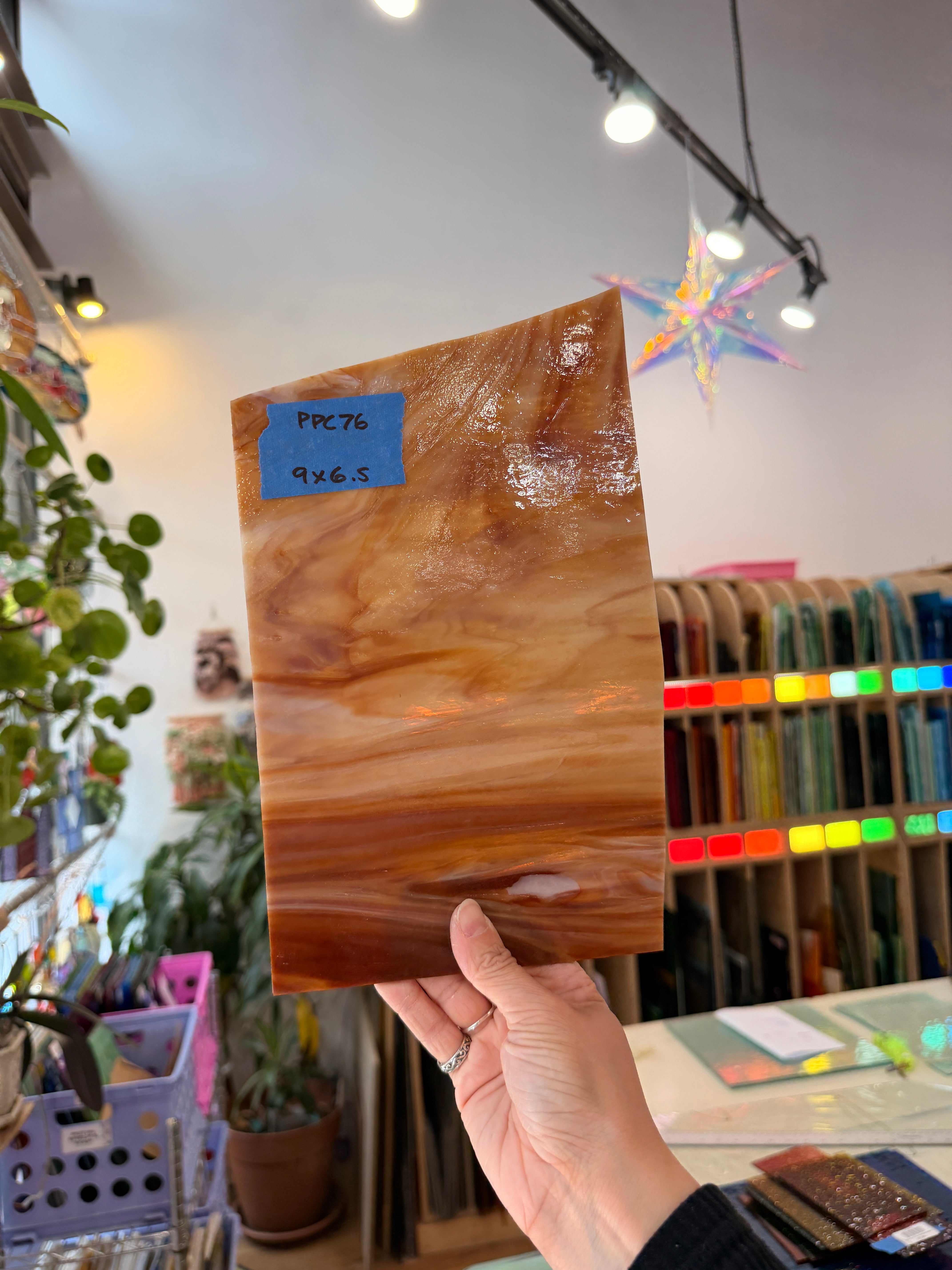 Brown Wispy Mixed Kokomo Sheet Glass Kokomo Glass PPC76 (9x6.5inin)