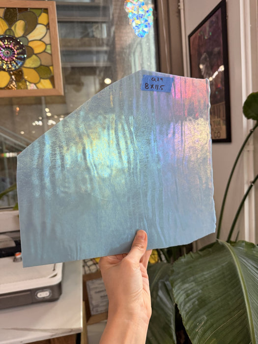 Vintage Light Blue Iridescent Opal Bullseye Fusible Sheet Glass Bullseye Glass