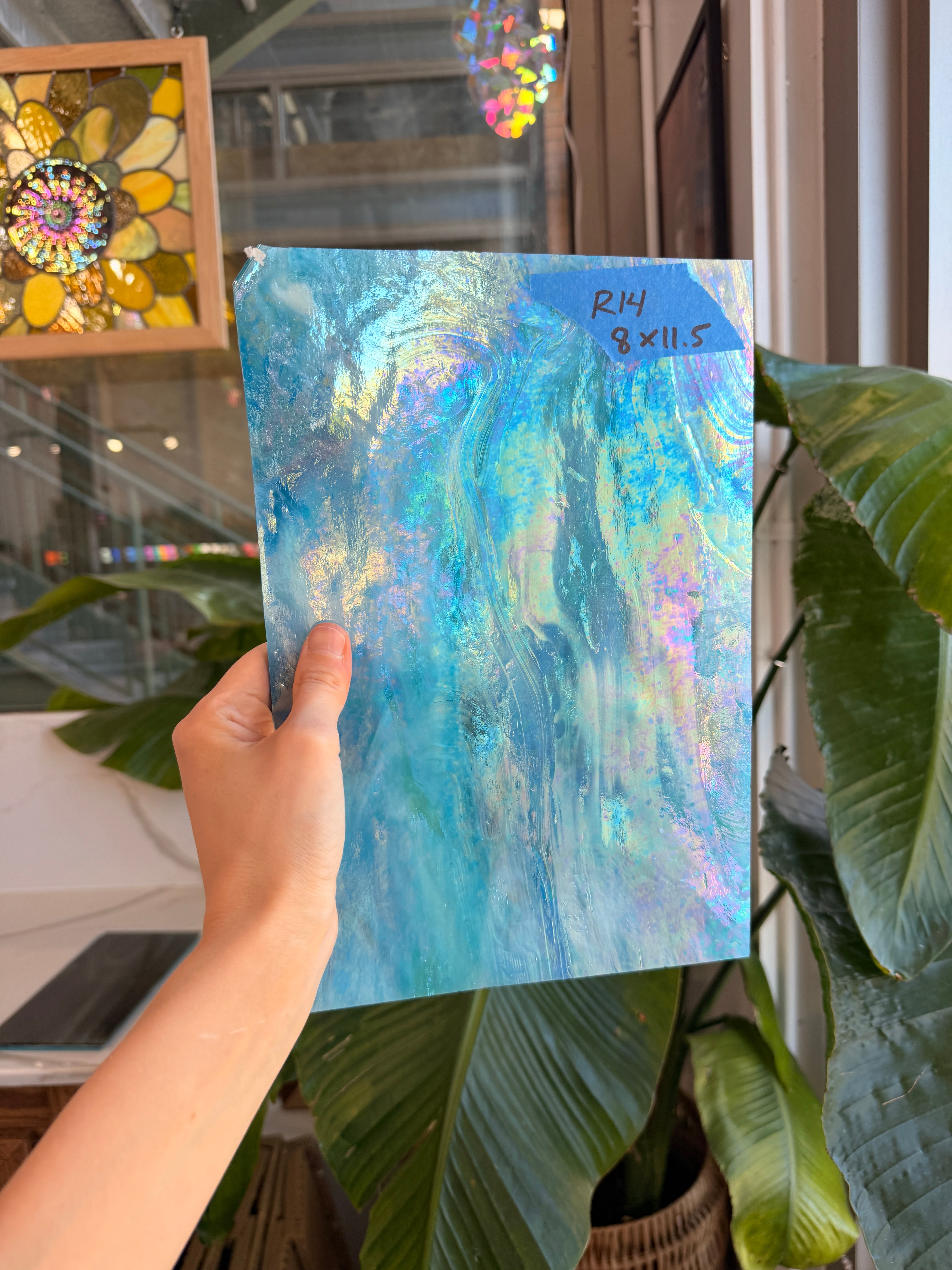 Blue White Wispy Iridescent Wissmach Sheet Glass Wissmach Glass 8x11.5in (WM-51138093)