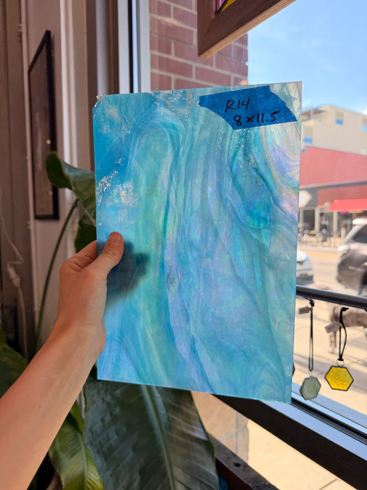 Blue White Wispy Iridescent Wissmach Sheet Glass Wissmach Glass