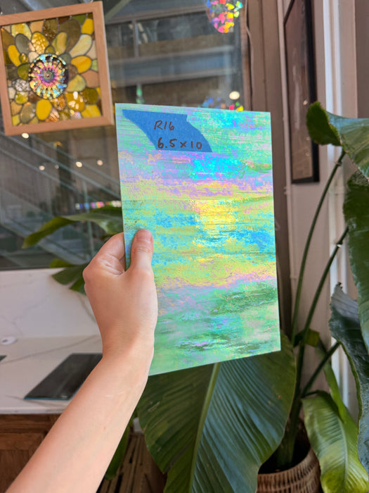 Green Wispy Iridescent Wissmach Sheet Glass Wissmach Glass R16 (6.5x10in)