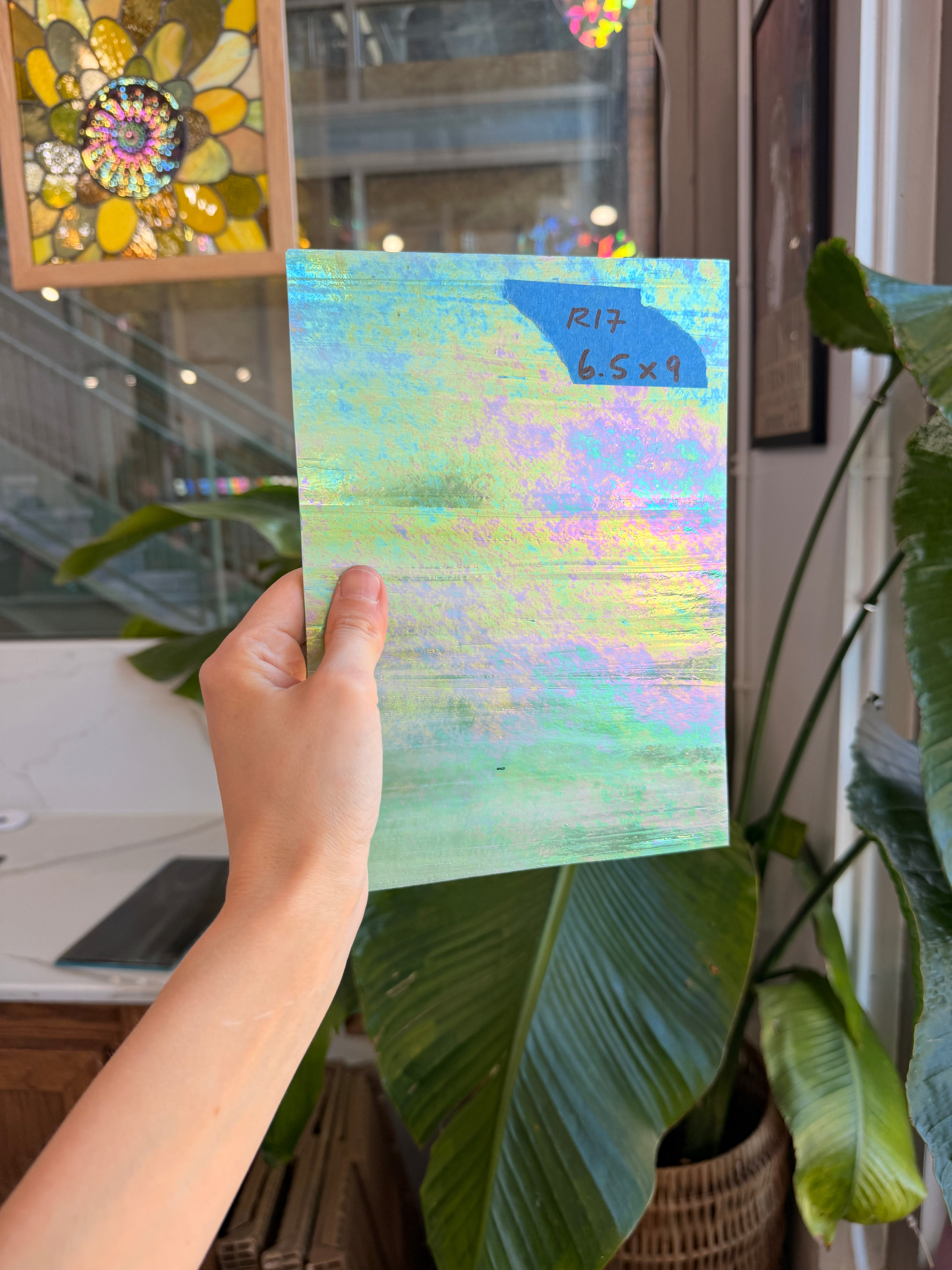 Green Wispy Iridescent Wissmach Sheet Glass Wissmach Glass 6.5x9in (WM-51007021)