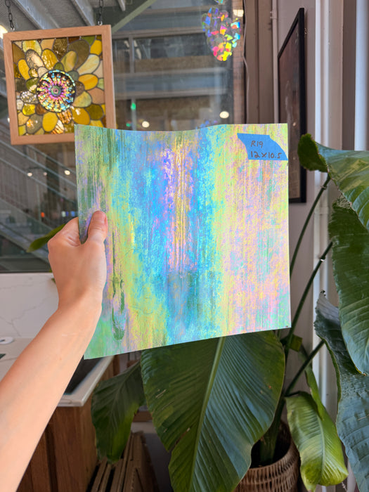 Green Wispy Iridescent Wissmach Sheet Glass Wissmach Glass R19 (12x10.5in)