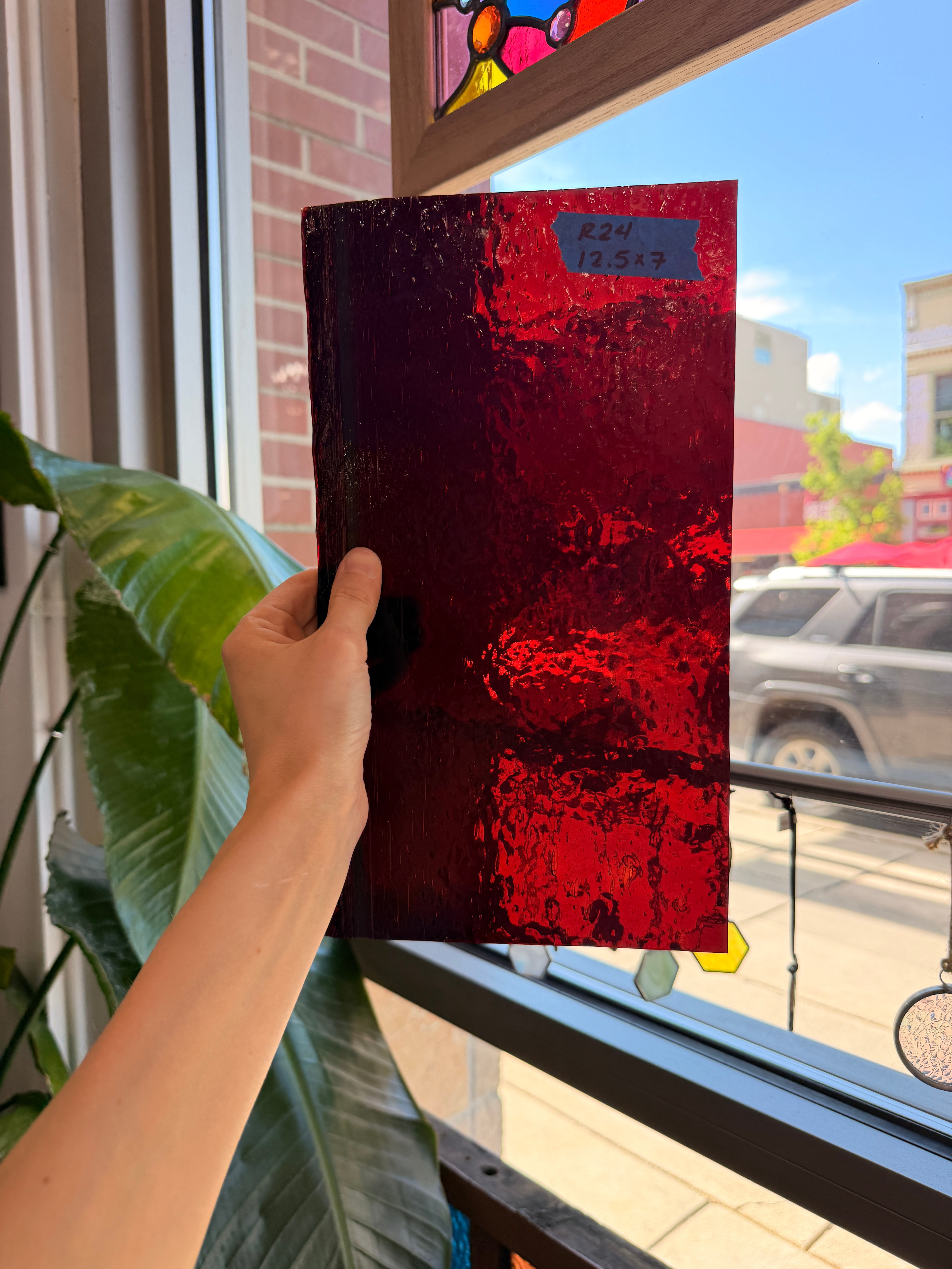 Dark Red Vintage Spectrum Seedy Sheet Glass Spectrum Glass