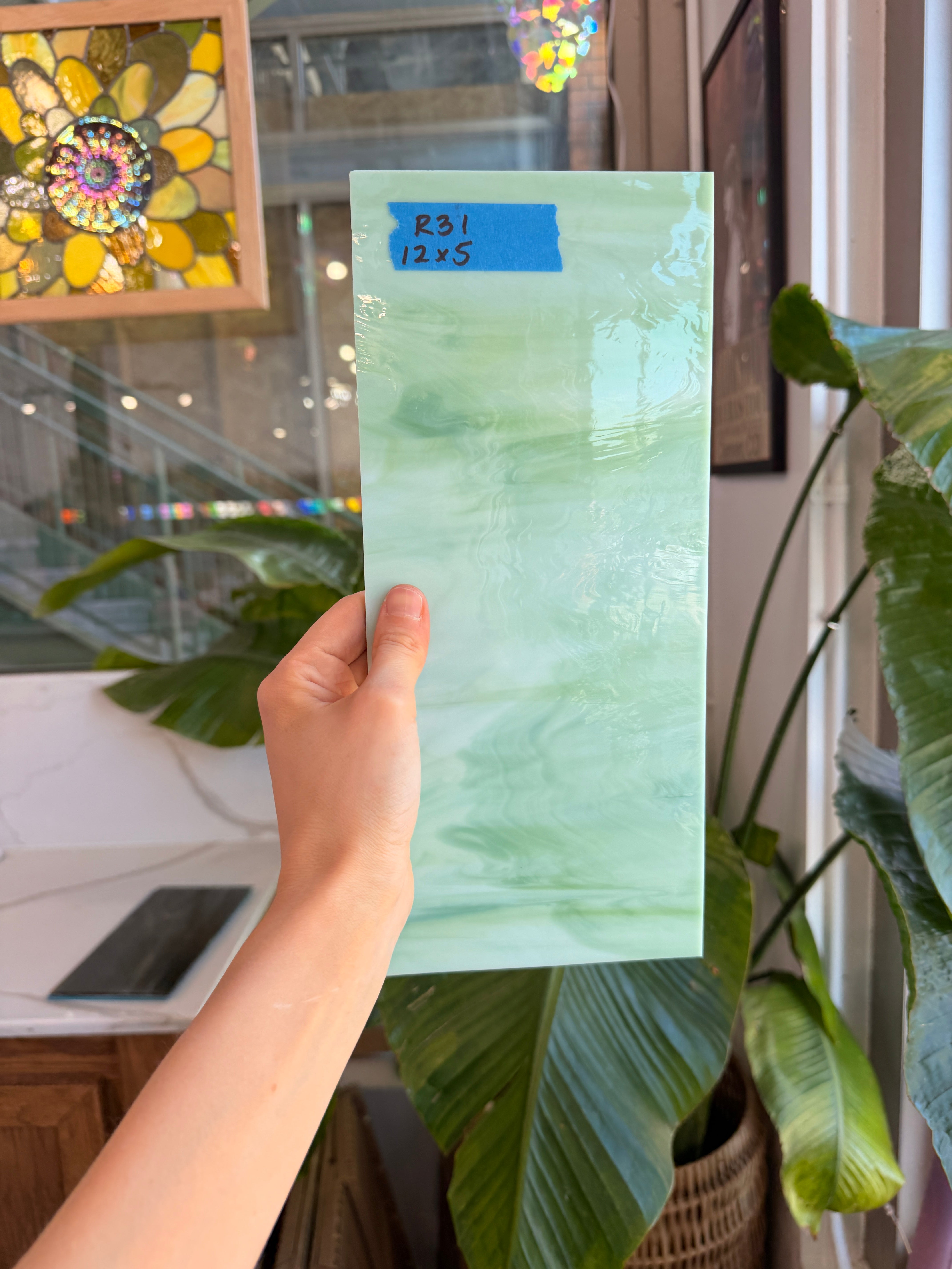 Green White Wispy Vintage Spectrum Sheet Glass Spectrum Glass Default Title