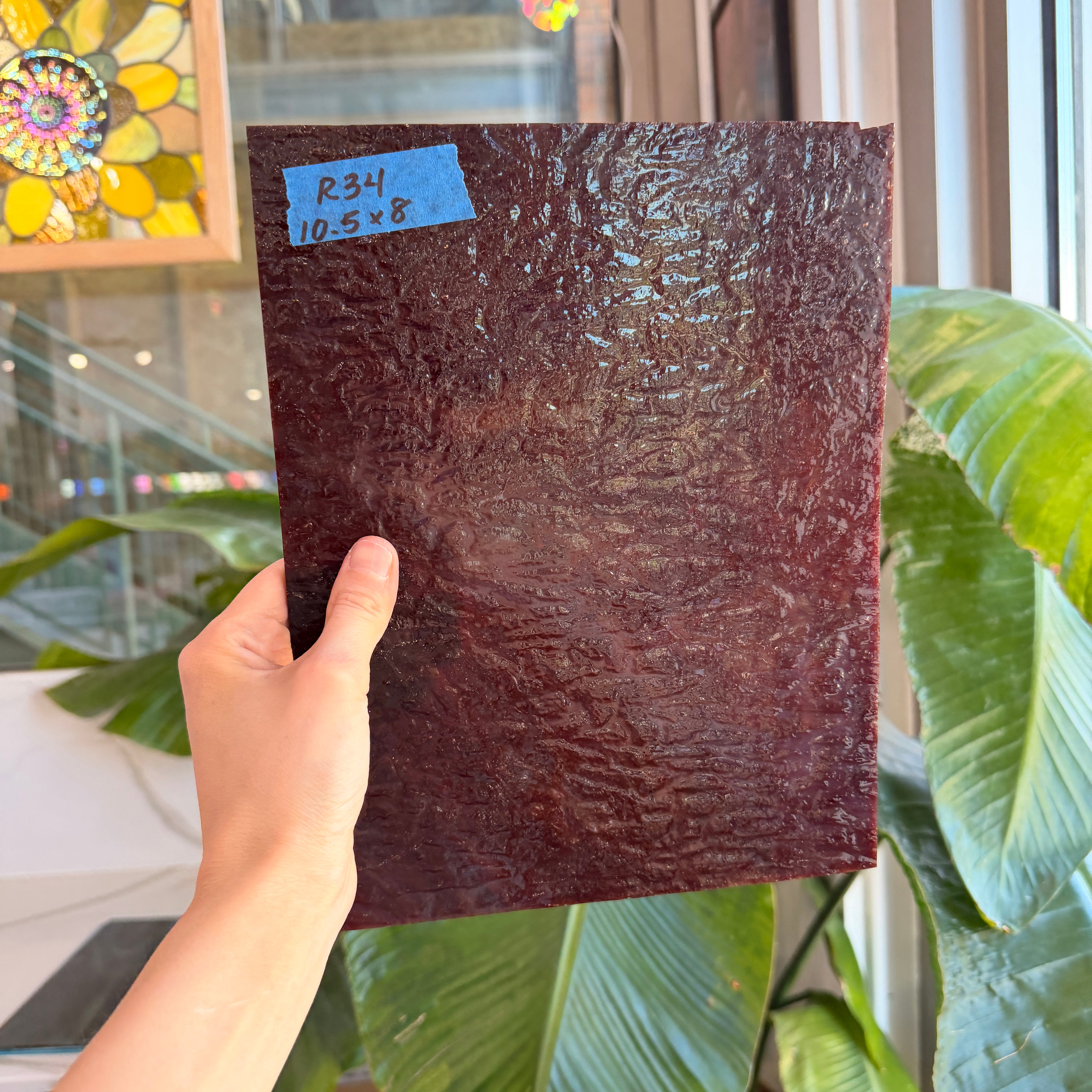 Vintage Dark Brown Red Textured Sheet Glass Colorado Glassworks 10.5x8in (UNK-50220589)