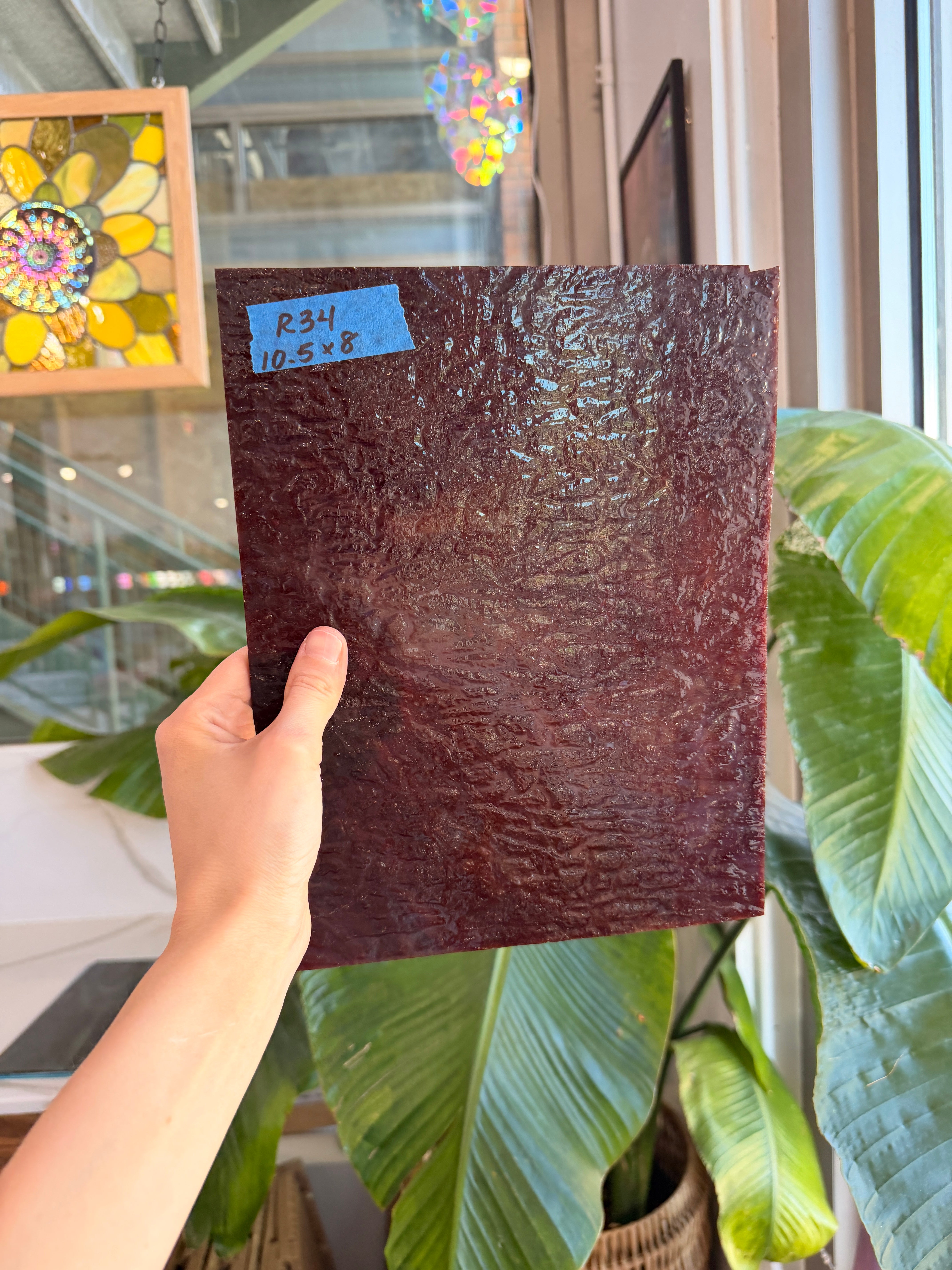Vintage Dark Brown Red Textured Sheet Glass Colorado Glassworks 10.5x8in (UNK-50220589)