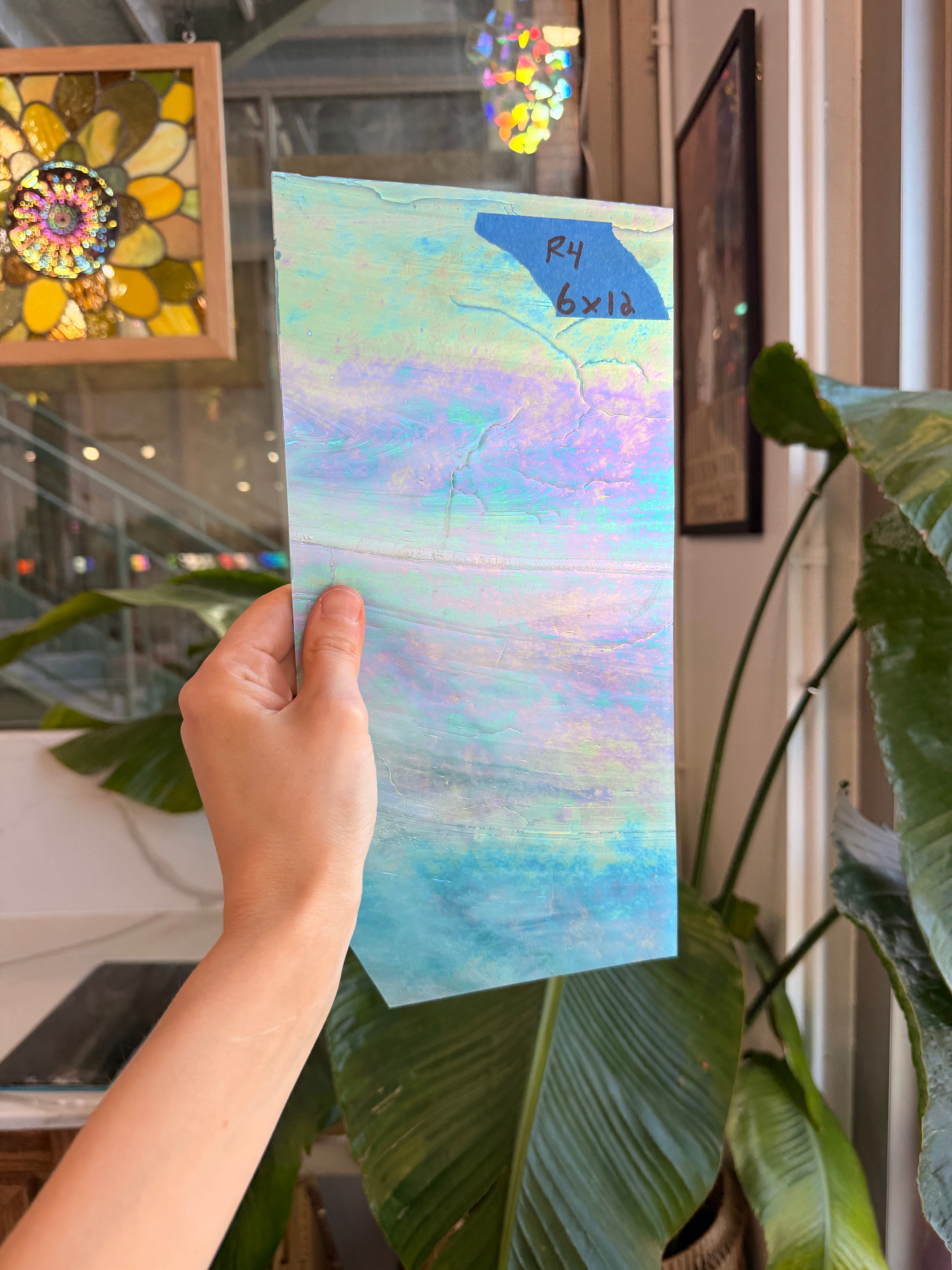 Blue White Wispy Iridescent Wissmach Sheet Glass Wissmach Glass R4 (6x12in)