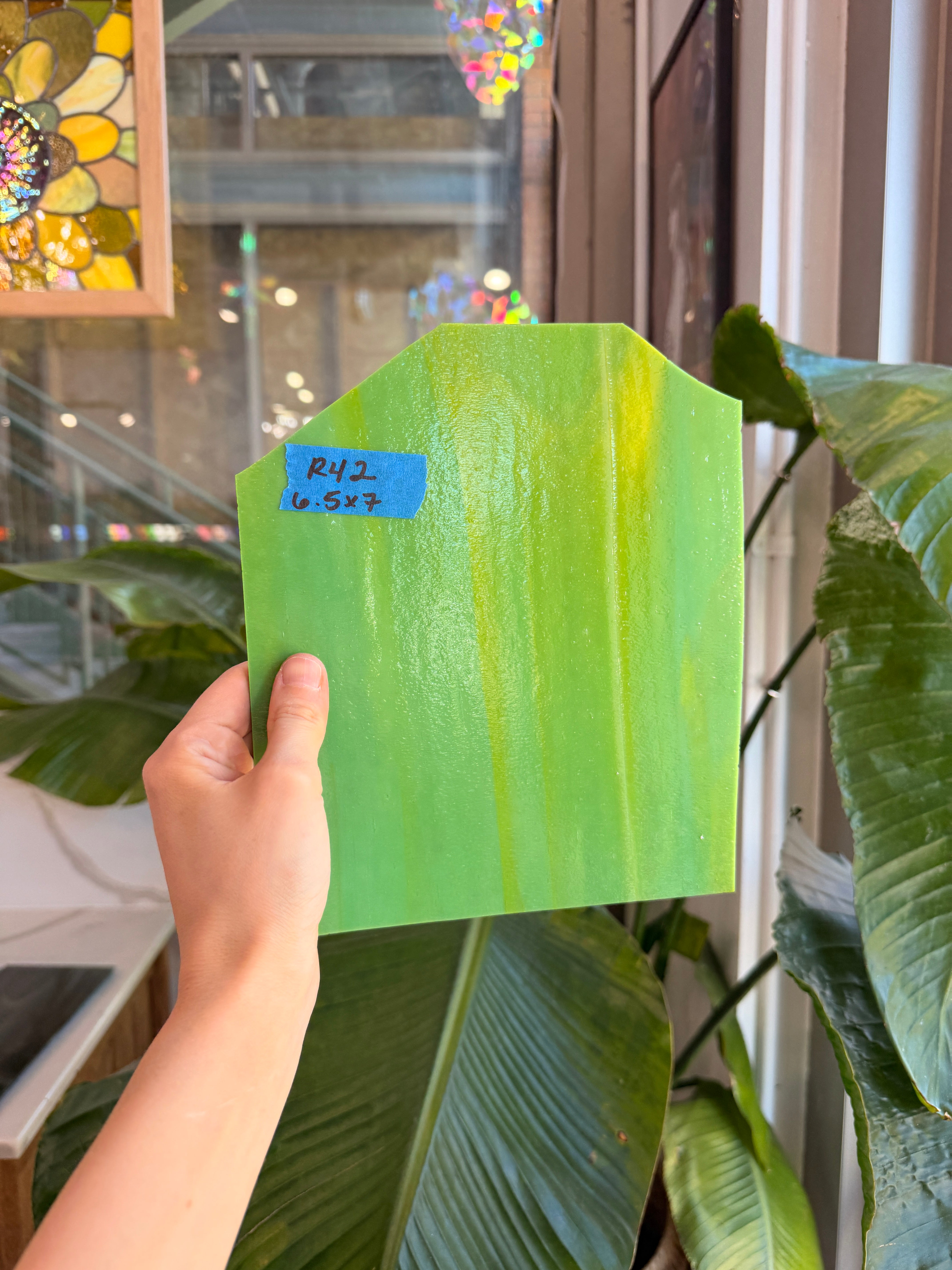 Avocado Opal Wissmach Fusible 96 COE (WI 96 270L) Fusible Sheet Glass Wissmach Glass 7x6.5in (WM-49303085)