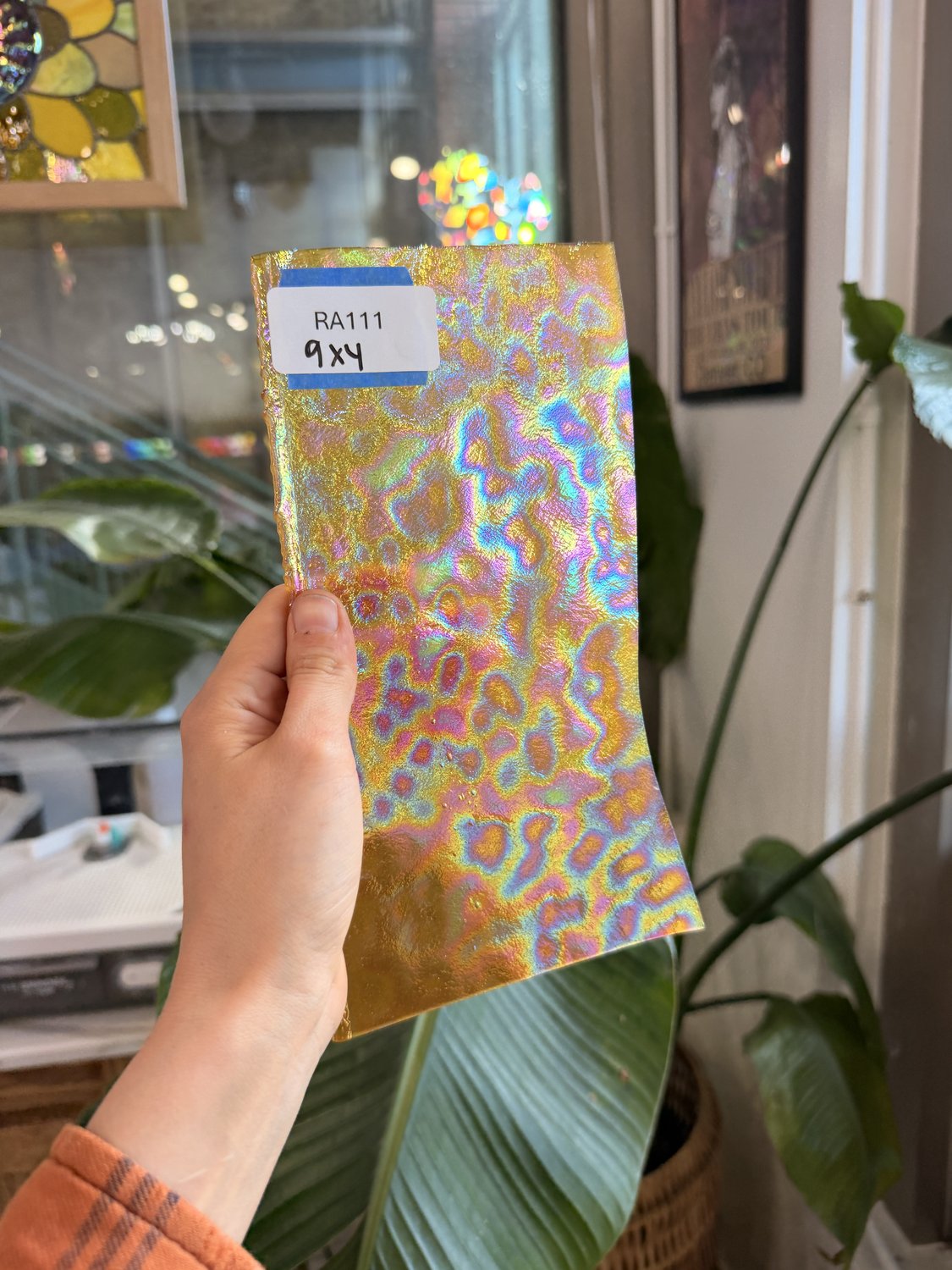 Tan Iridescent Mottled Youghiogheny Sheet Glass Youghiogheny Glass