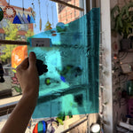 Transparent Teal Blue Kokomo Sheet Glass