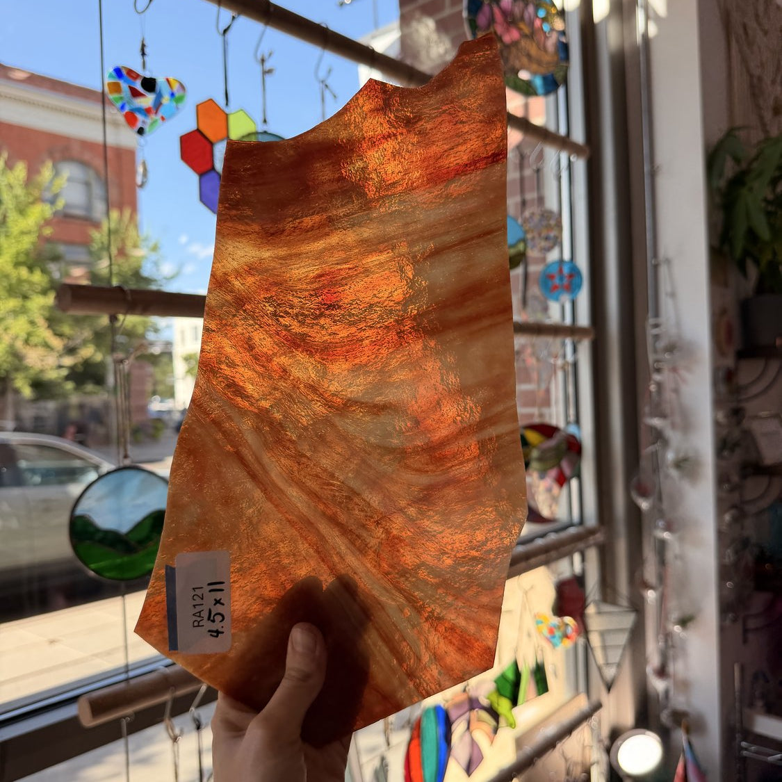 Red White Mixed Wispy Sheet Glass