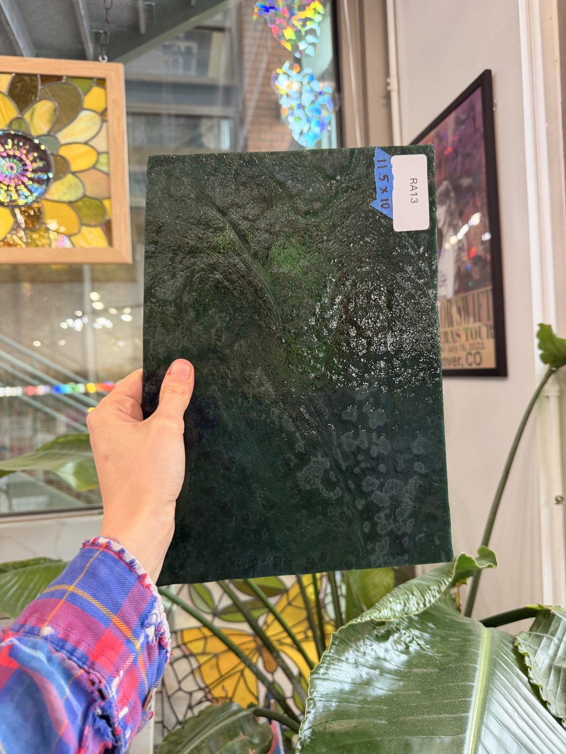 Dark Green Vintage Mottled Chicago Art Glass