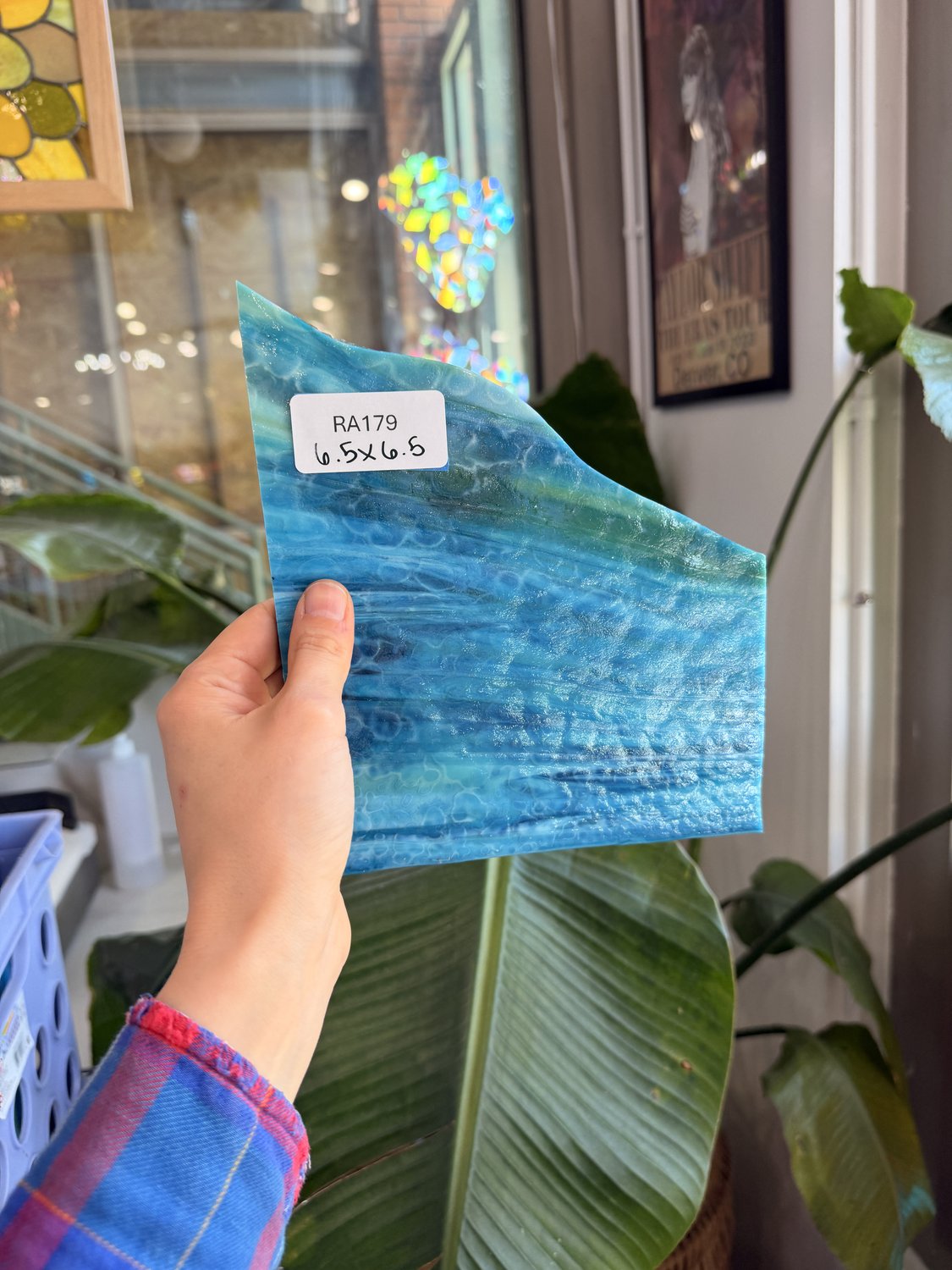 Blue Green Mottled (score line accounted for) Sheet Glass Colorado Glassworks RA179 (6.5x6.5in)