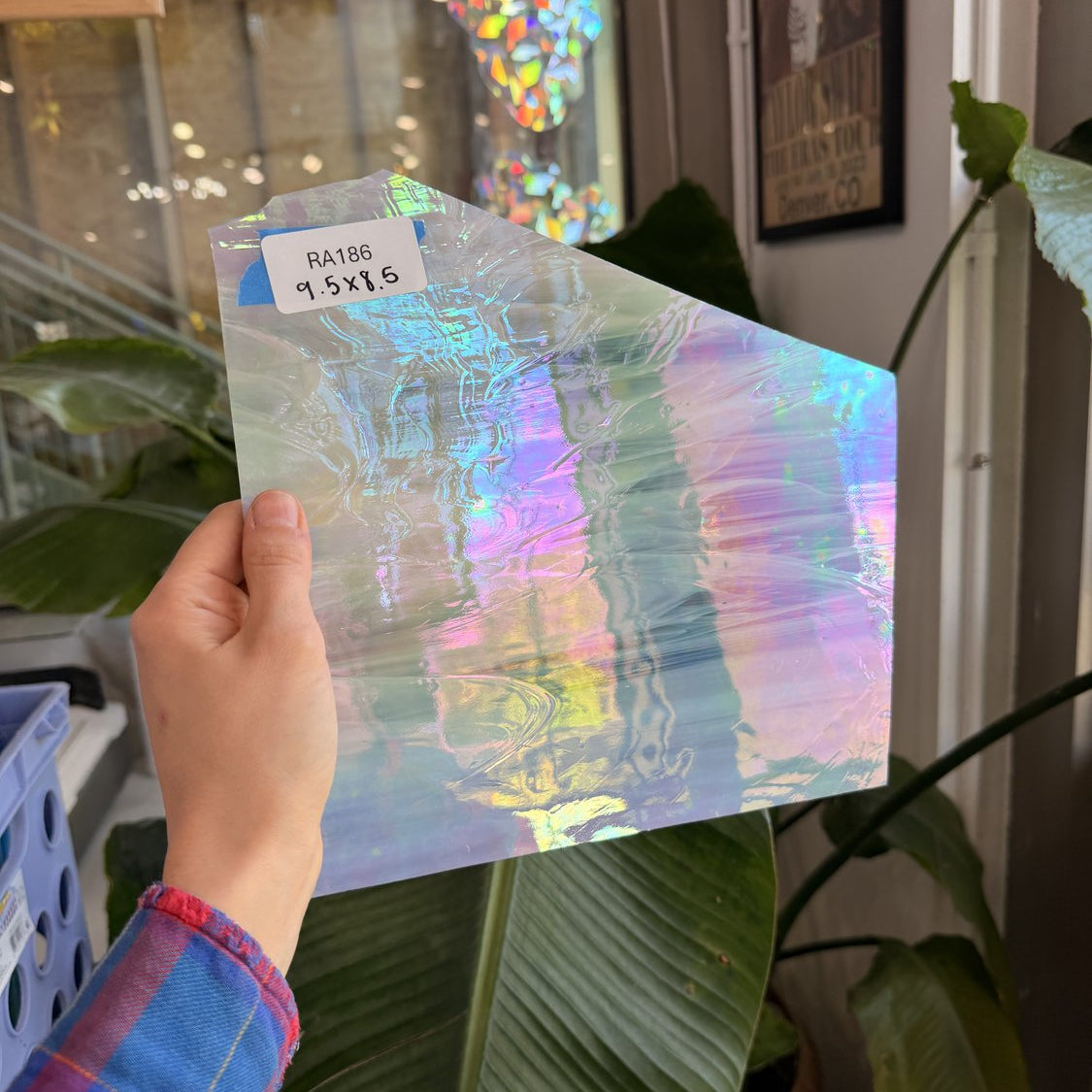 White Wispy Vintage Iridescent Spectrum Sheet Glass Spectrum Glass RA186 (9.5x8.5in)