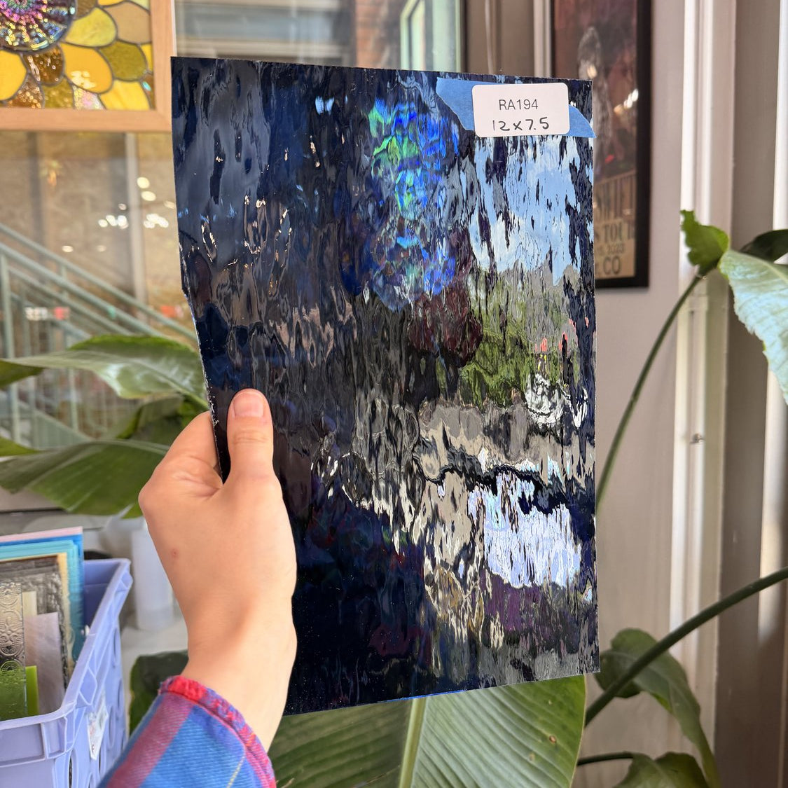 Medium Blue Waterglass Sheet Glass Colorado Glassworks RA194 (12x7.5in)
