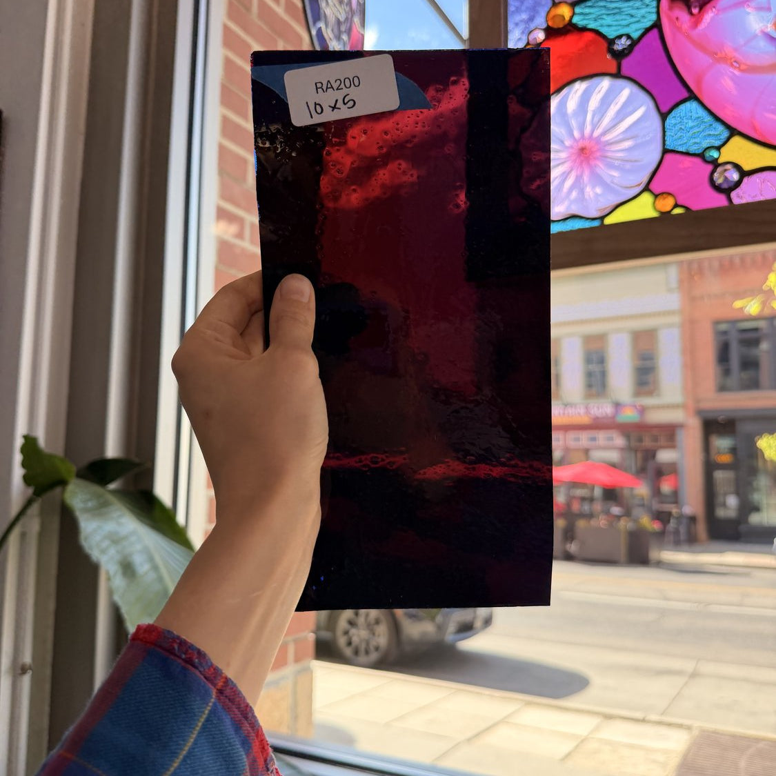 Mouthblown Red on Blue (Purple) Sheet Glass Mouth Blown Glass