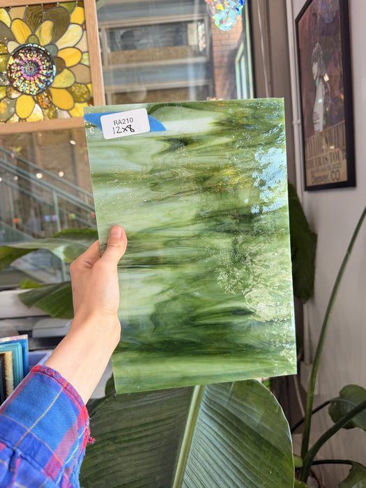 Congo Mixed Green Oceanside Fusible 96 COE Fusible Sheet Glass Oceanside Glass RA210 (12x8in)