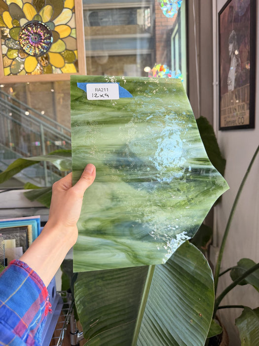 Congo Mixed Green Oceanside Fusible 96 COE Fusible Sheet Glass Oceanside Glass RA211 (12x9in)