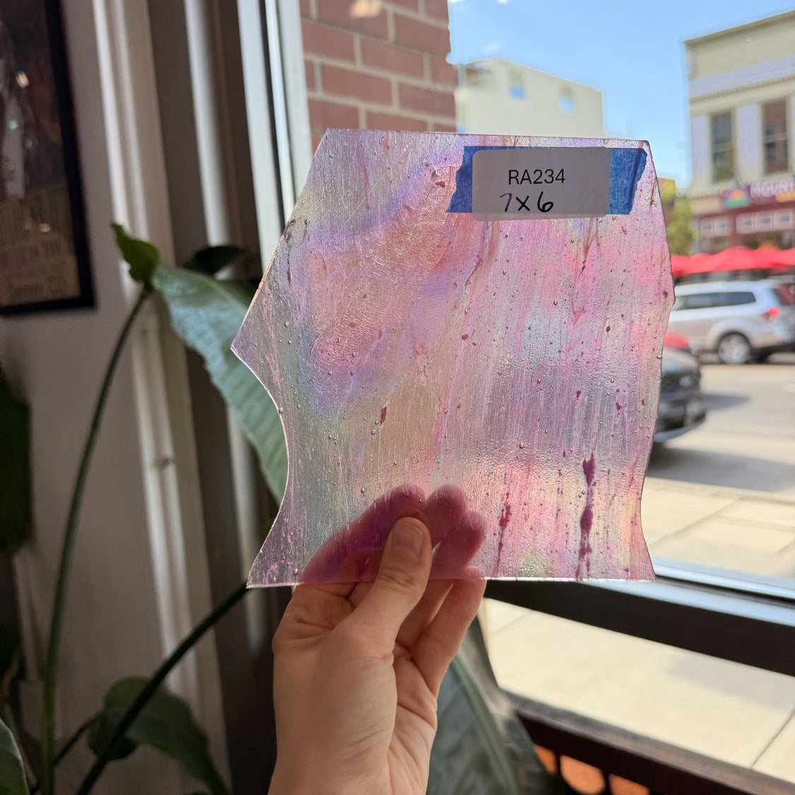 Pink Textured Iridescent Armstrong (score line accounted for) Sheet Glass Armstrong Glass