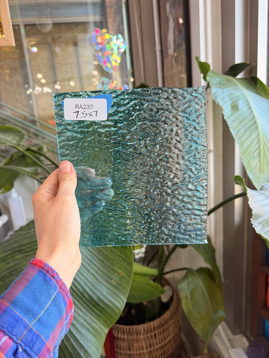 Clear Blue Rippled Sheet Glass Colorado Glassworks RA237 (7.5x7in)