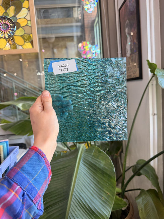 Clear Blue Rippled Sheet Glass Colorado Glassworks RA238 (7x7in)