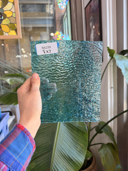 Clear Blue Rippled Sheet Glass Colorado Glassworks RA239 (8x9in)