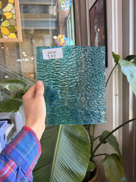 Clear Blue Rippled Sheet Glass Colorado Glassworks RA240 (8x7in)