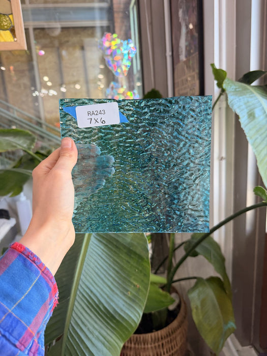 Clear Blue Rippled Sheet Glass Colorado Glassworks RA243 (7x6in)