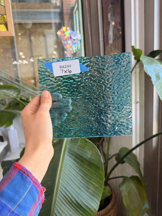 Clear Blue Rippled Sheet Glass Colorado Glassworks RA244 (7x6in)