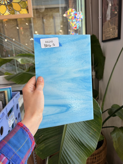 White Blue Wispy Sheet Glass Colorado Glassworks RA245 (10x6.5in)