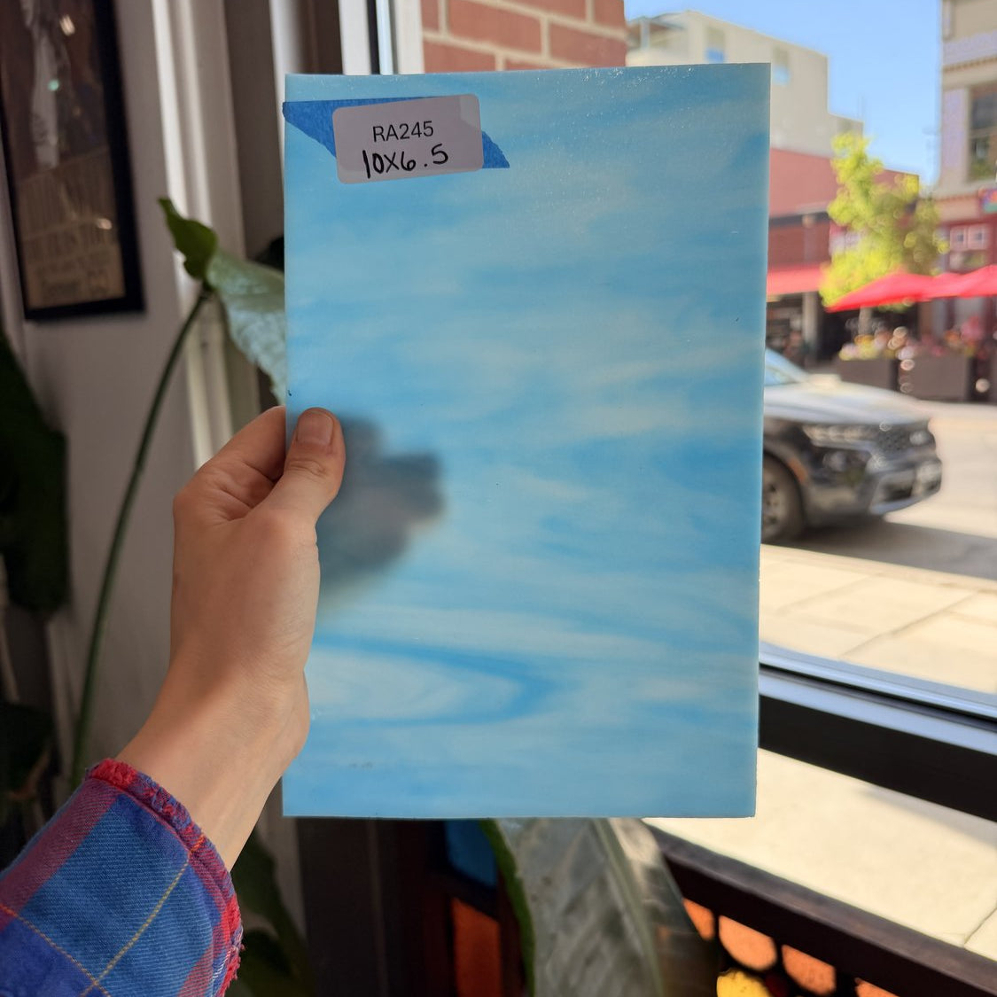 White Blue Wispy Wissmach Sheet Glass Colorado Glassworks