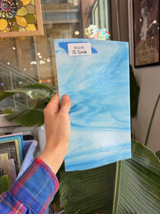 White Blue Wispy Sheet Glass Colorado Glassworks RA246 (10.5x6in)