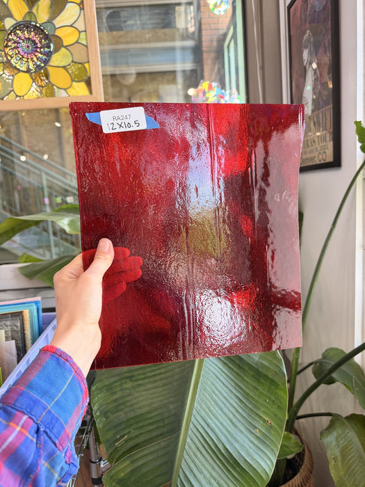 Red Transparent Textured Bullseye Fusible Sheet Glass Bullseye Glass RA247 (12x10.5in)