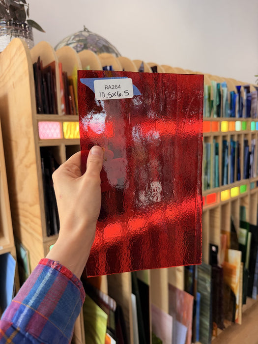 Red Transparent Textured Bullseye Fusible Sheet Glass Bullseye Glass RA264 (10.5x6.5in)