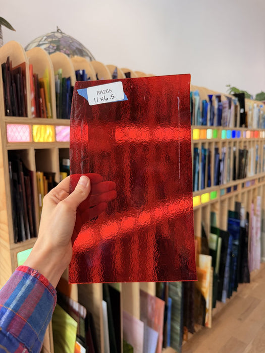 Red Transparent Textured Bullseye Fusible Sheet Glass Bullseye Glass RA265 (11x6.5in)
