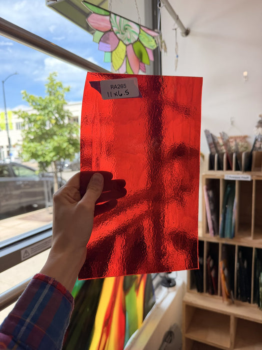 Red Transparent Textured Bullseye Fusible Sheet Glass Bullseye Glass