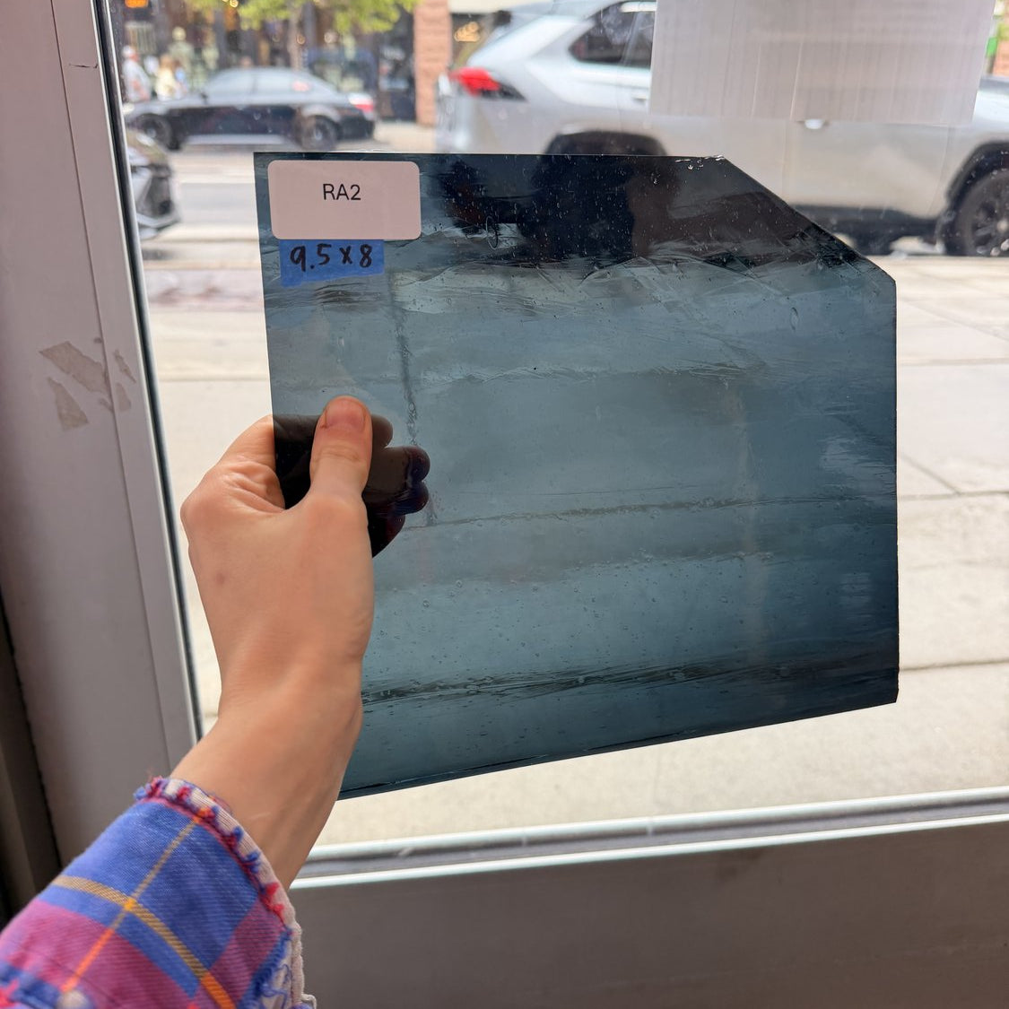 Dark Gray Green Mouth Blown Transparent Sheet Glass
