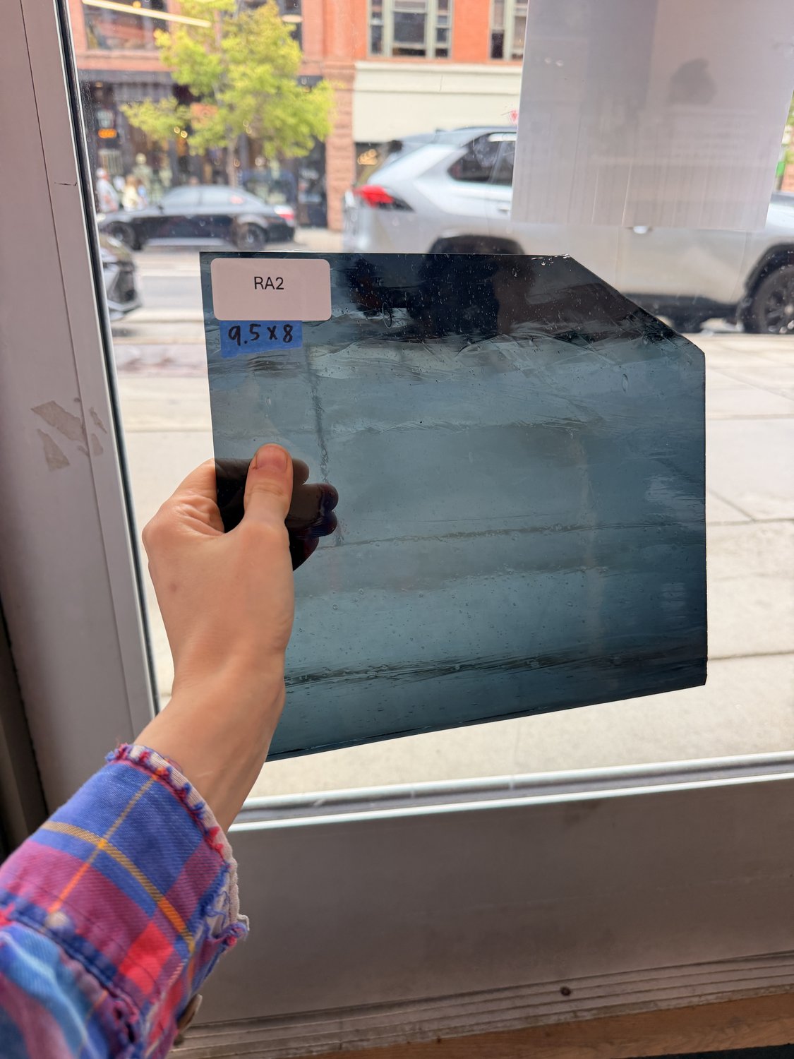 Dark Gray Green Mouth Blown Transparent Sheet Glass – RA2