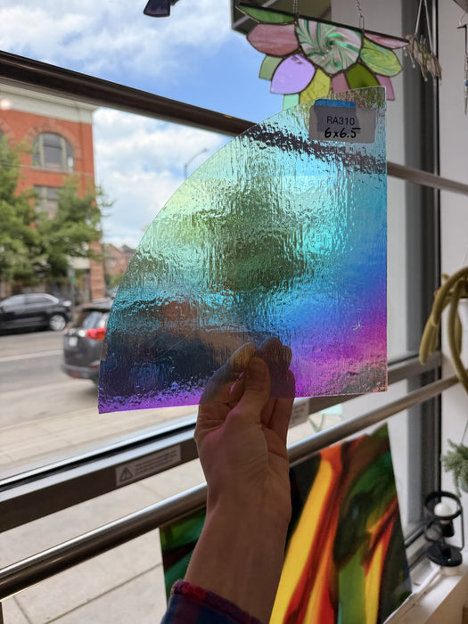 Rainbow 2 Dichroic Bullseye (Scratched) Fusible Sheet Glass Bullseye Glass