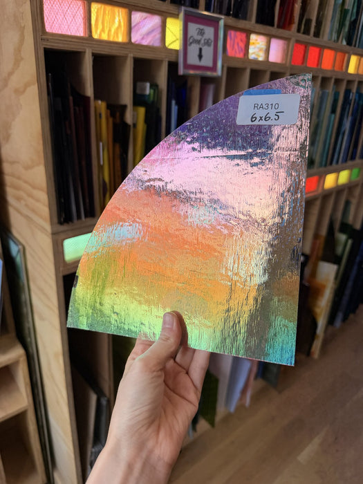 Rainbow 2 Dichroic Bullseye (Scratched) Fusible Sheet Glass Bullseye Glass