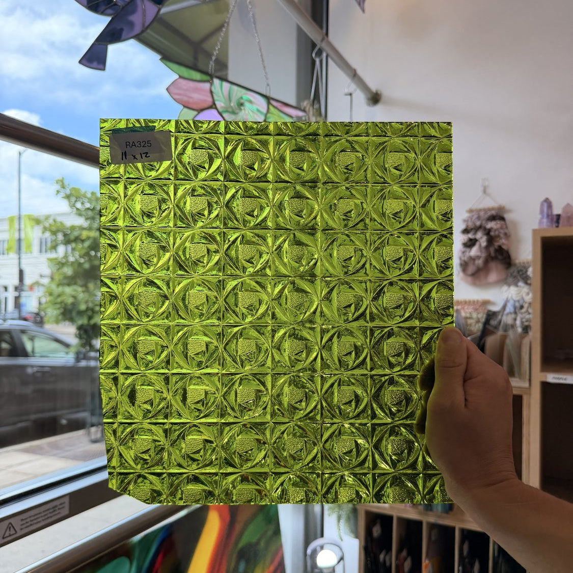 Lime Green Whitney Rosebud Kokomo Sheet Glass Kokomo Glass RA325 (11x12in)